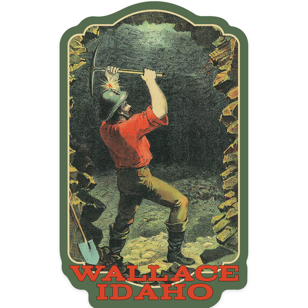 Wallace, Idaho, Miner, Contour, Lantern Press Artwork, Vinyl Sticker