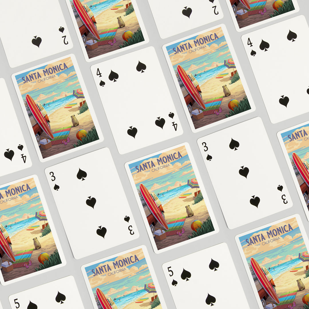 Playing Cards, Santa Monica, California, Sand N Surf, 52 Card Deck with Jokers in Box, Unique Art