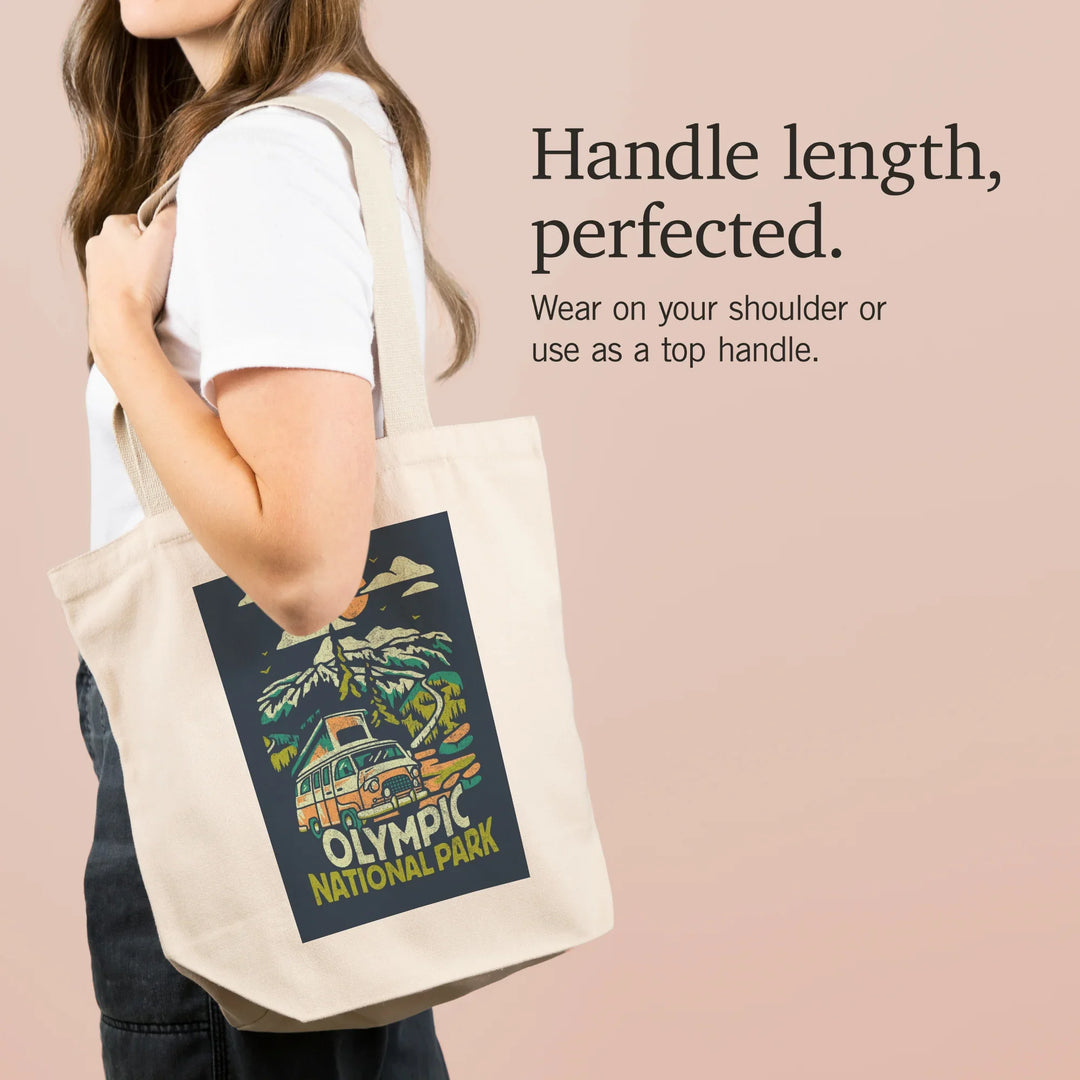 Olympic National Park, Distressed, Camper Van in Mountains, Tote Bag