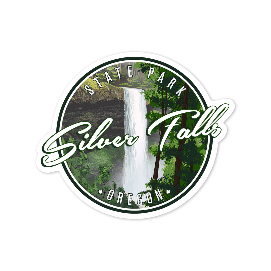 Silver Falls State Park, Oregon, South Falls, Contour, Lantern Press Artwork, Vinyl Sticker
