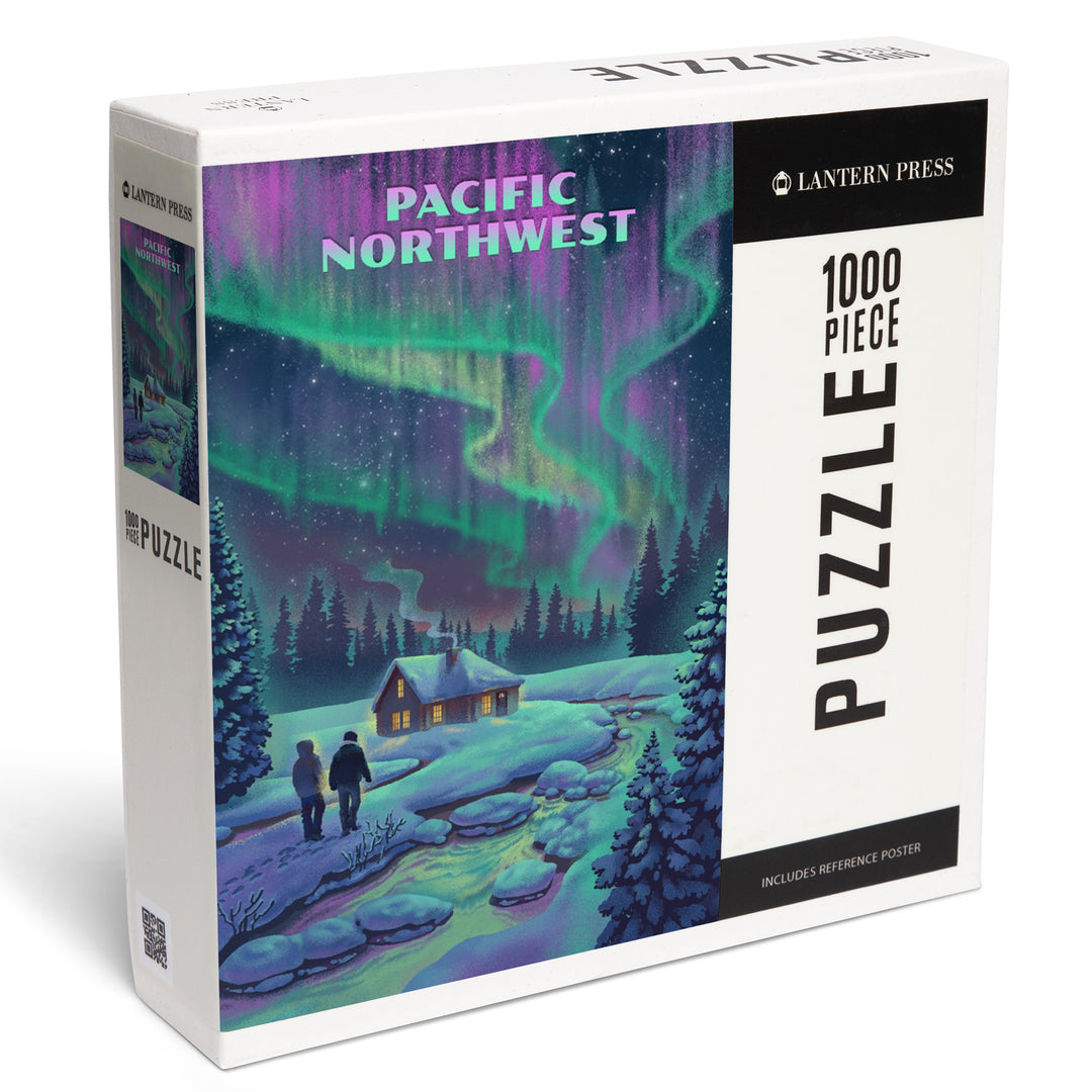 Pacific Northwest, Northern Lights and Cabin, 1000 Piece Jigsaw Puzzle