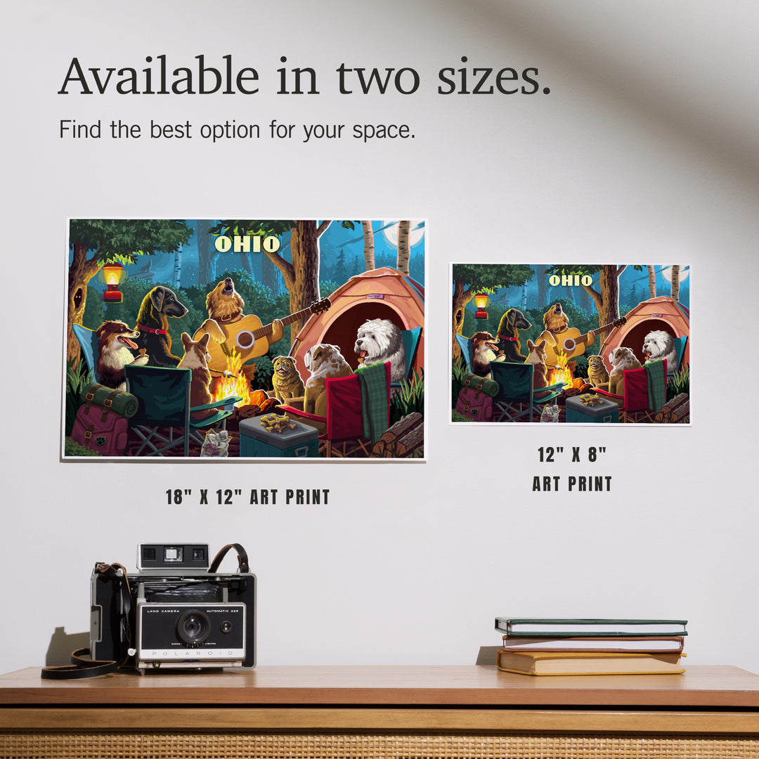 Ohio, Painterly, Pack Life, Dogs Around Campfire, Art & Giclee Prints