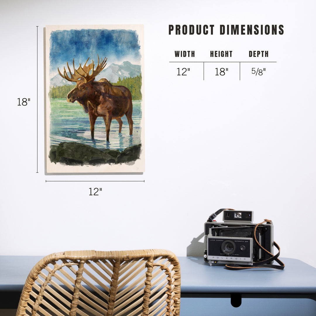 Watercolor Study, Moose with Mountain, Wood Signs and Postcards