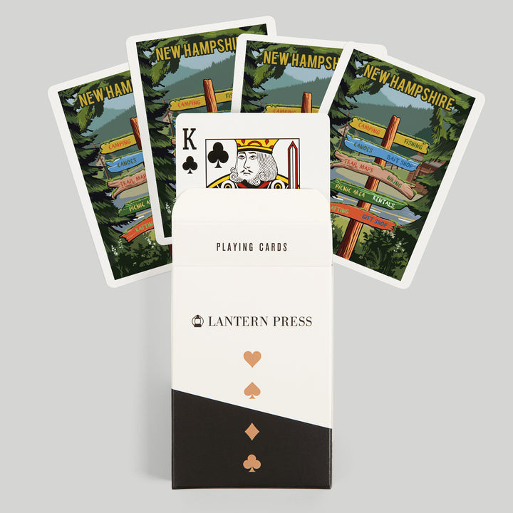 Playing Cards, New Hampshire, Signpost, Forest and Camp, 52 Card Deck with Jokers in Box, Unique Art
