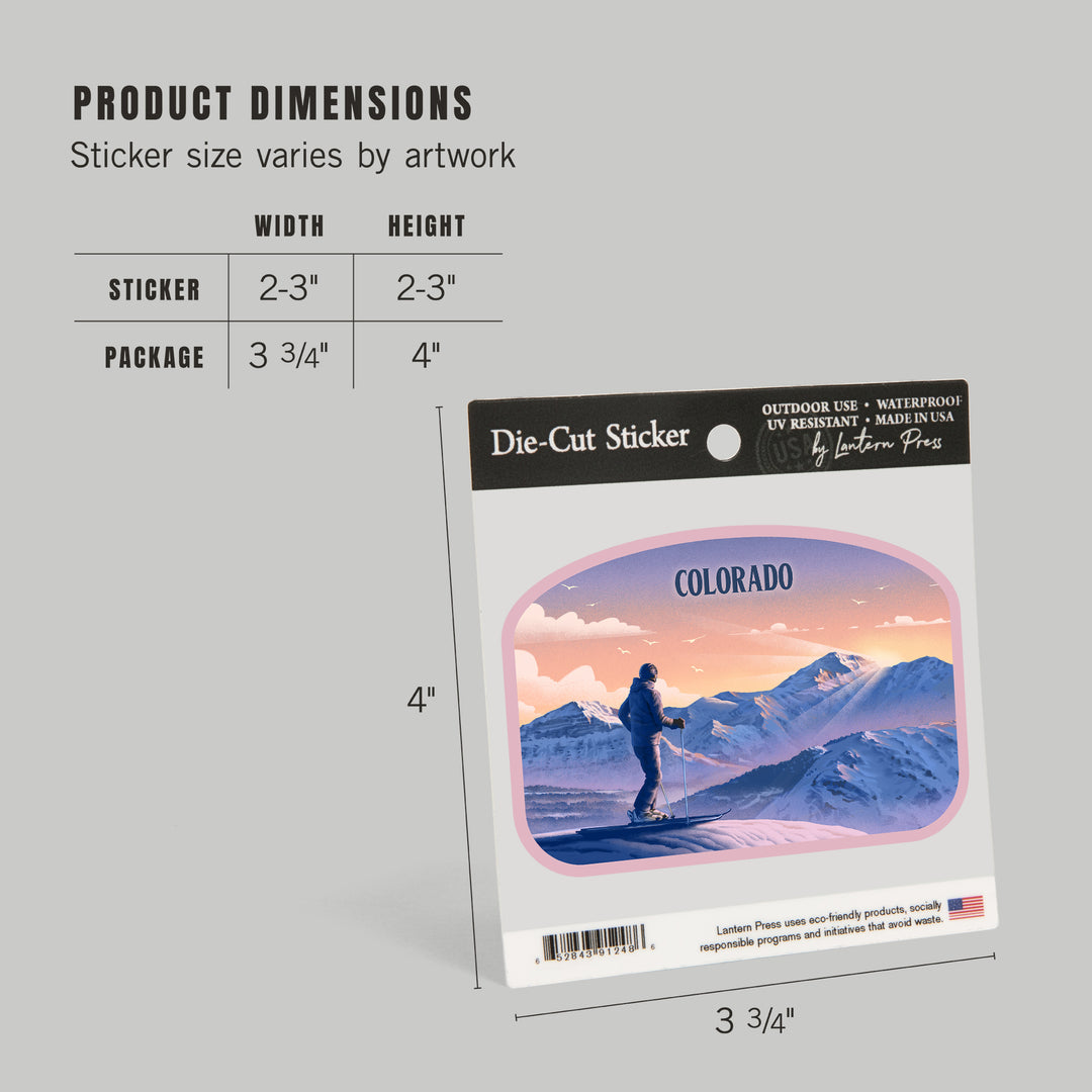 Colorado, Lithograph, Skier At The Top, Vinyl Sticker