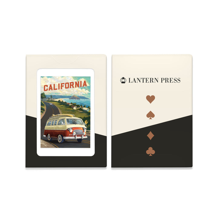 Playing Cards, California, Camper Van, Ocean, 52 Card Deck with Jokers in Box, Unique Art