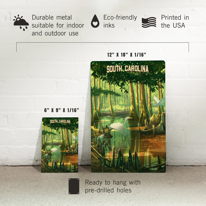 South Carolina, Oil Painting, Swamp, 12x18 Metal Sign