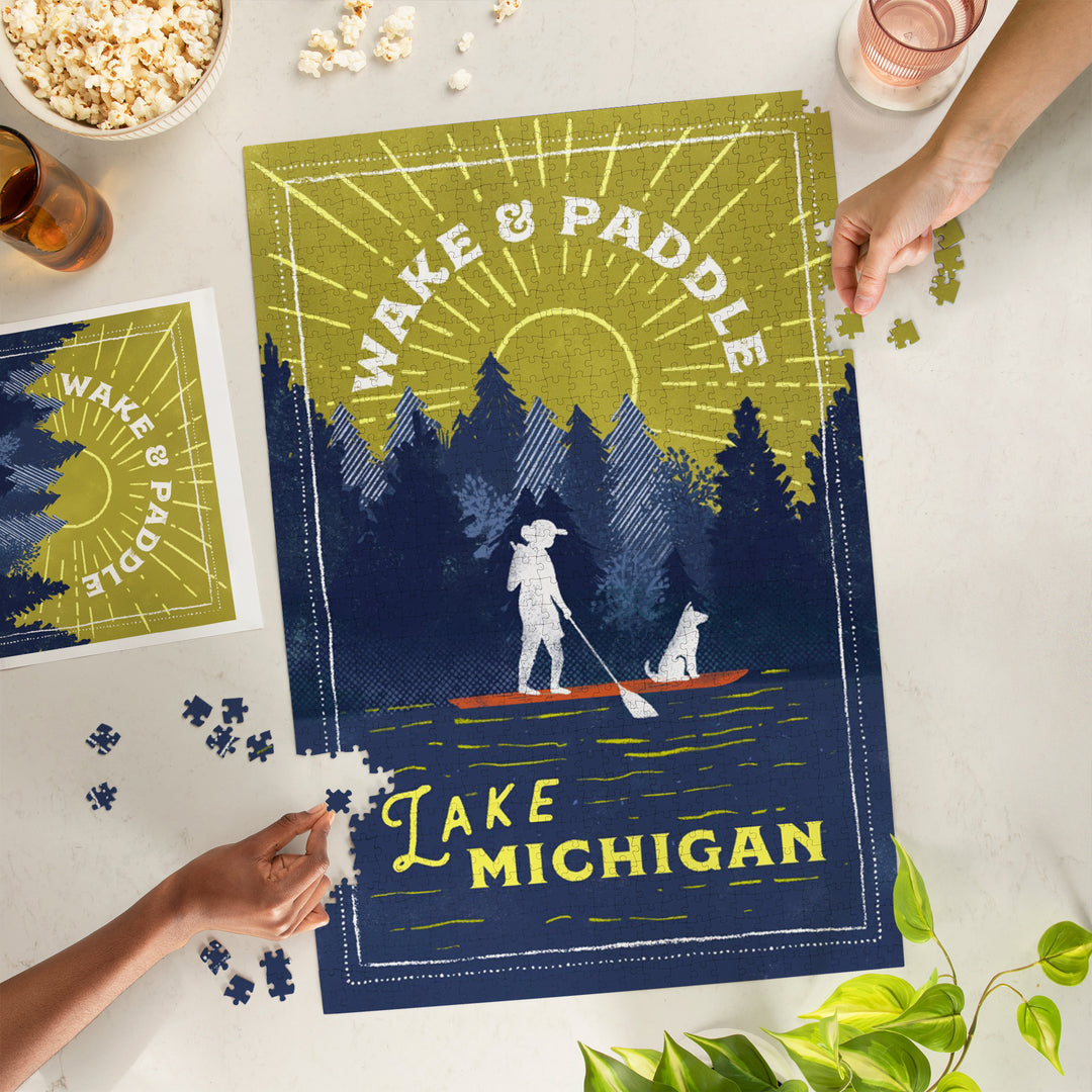 Lake Michigan, Lake Life Series, Wake and Paddle, Landscape With Trees, 1000 Piece Jigsaw Puzzle