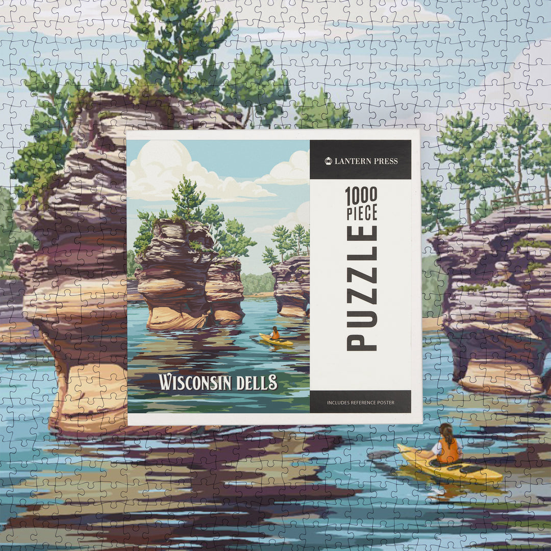 Wisconsin Dells, Haystack Rock, Painterly, 1000 Piece Jigsaw Puzzle