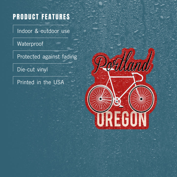 Portland, Oregon, Bike, Script Screenprint Style, Contour, Lantern Press Artwork, Vinyl Sticker