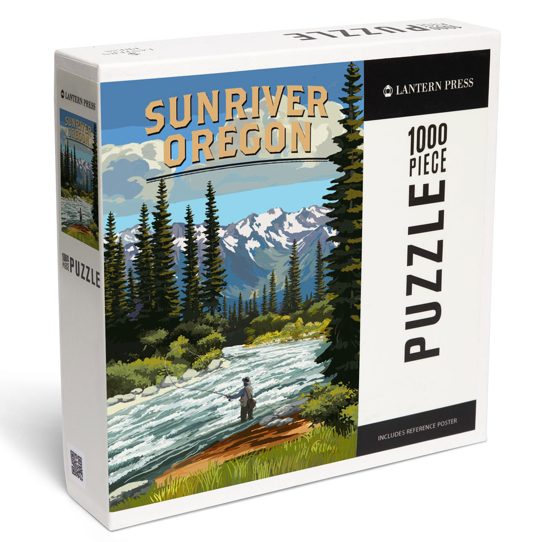 Sunriver, Oregon, Painterly, Angler and River Rapids, Jigsaw Puzzle