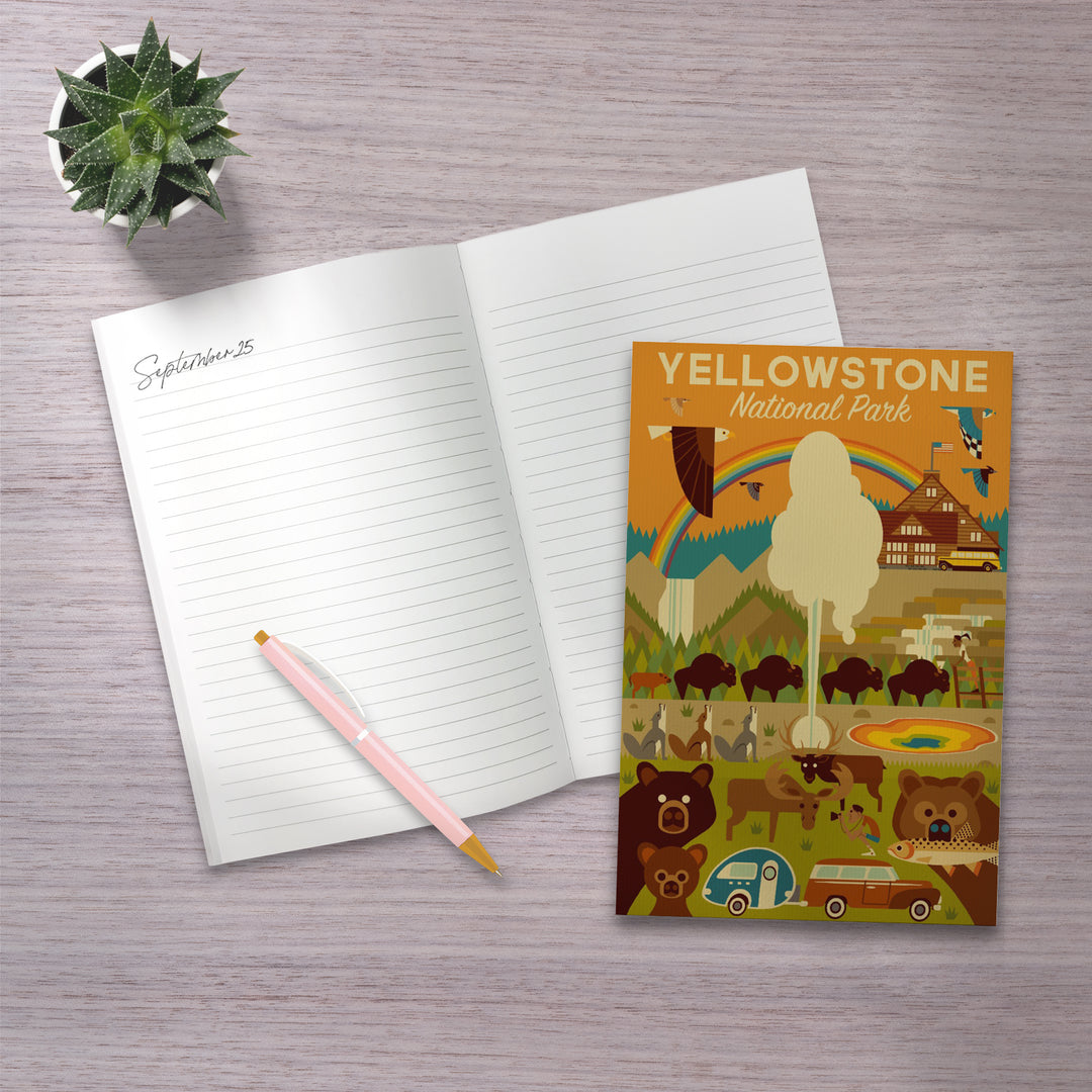 Lined 6x9 Journal, Yellowstone National Park, Wyoming, Geometric National Park Series, Lay Flat, 193 Pages, FSC paper