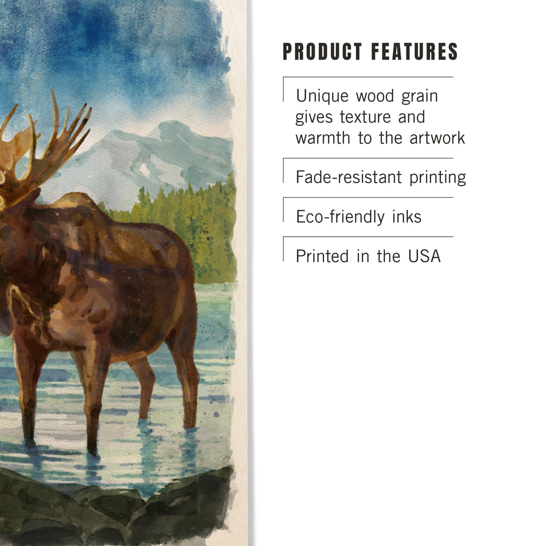 Watercolor Study, Moose with Mountain, Wood Signs and Postcards