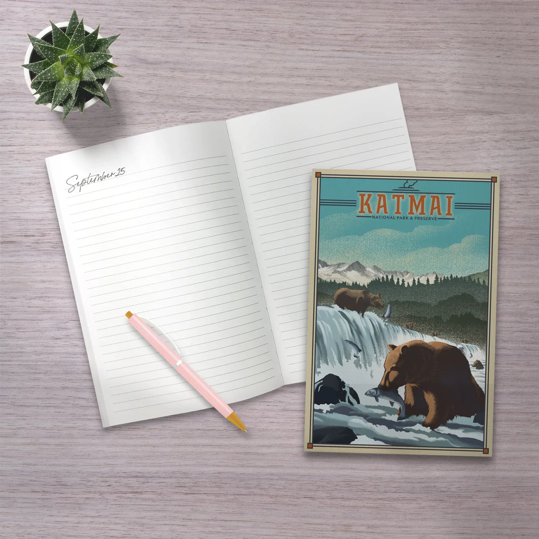 Lined 6x9 Journal, Katmai National Park and Preserve, Alaska, Lithograph, Lay Flat, 193 Pages, FSC paper
