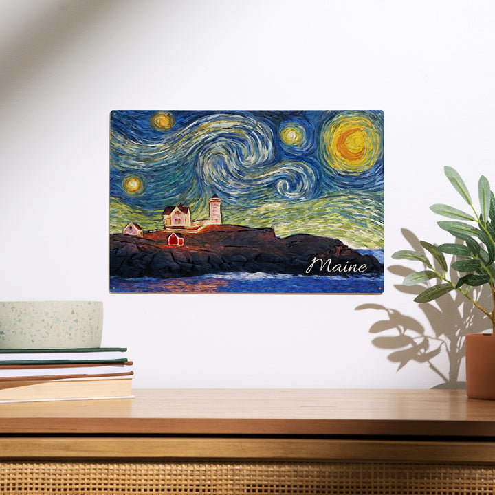 Maine, Lighthouse, Starry Night, Wood Sign and Postcards