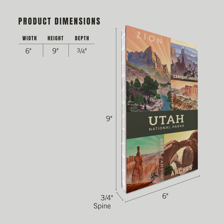 Lined 6x9 Journal, Utah's National Parks Collage, Lithograph National Park Series, Lay Flat, 193 Pages, FSC paper