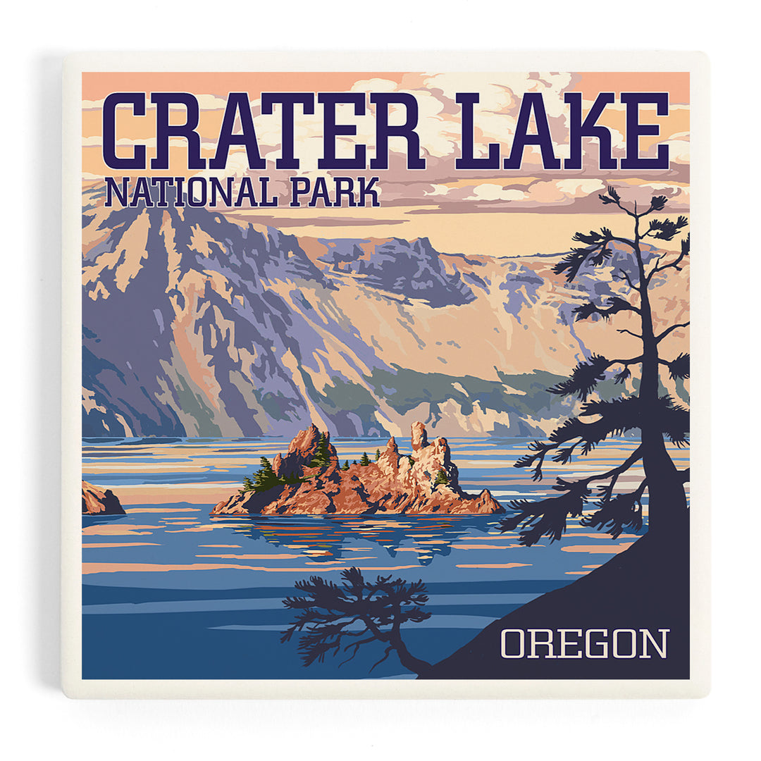 Crater Lake National Park, Oregon, Shoreline and Sunset, Painterly Series, Coasters