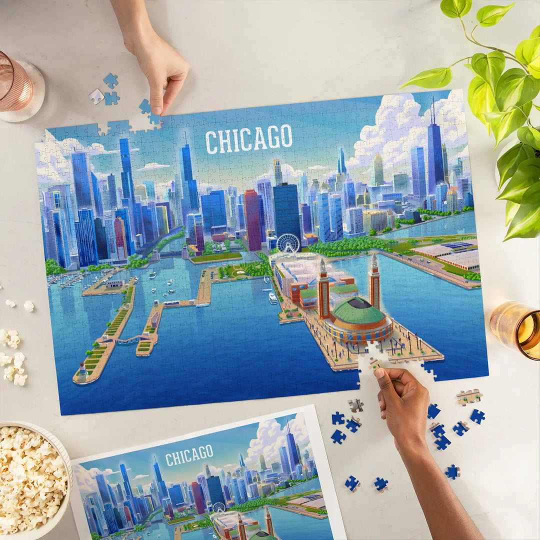Chicago, Illinois, Lithograph City Series, Jigsaw Puzzle
