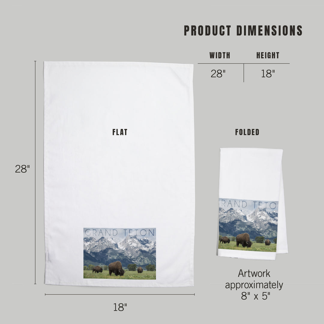 Grand Teton National Park, Wyoming, Buffalo and Mountain Scene, Organic Cotton Kitchen Tea Towels