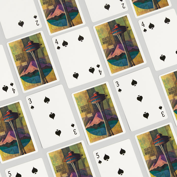 Playing Cards, Seattle, Washington, Space Needle World's Fair, Vintage Travel Poster, 52 Card Deck with Jokers in Box, Unique Art