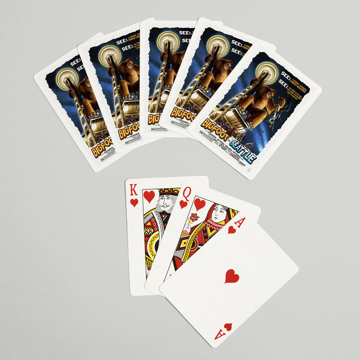 Playing Cards, Seattle, Washington, Bigfoot vs Seattle, 52 Card Deck with Jokers in Box, Unique Art