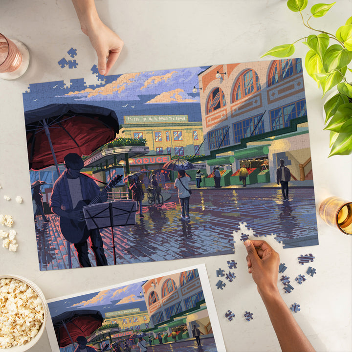 Seattle, Washington, Painterly, Public Market, 1000 Piece Jigsaw Puzzle
