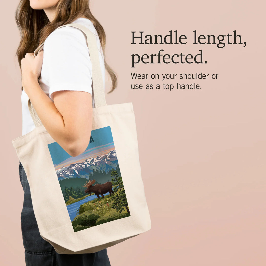 Alaska, Painterly, Moose, Summer Scene, Tote Bag