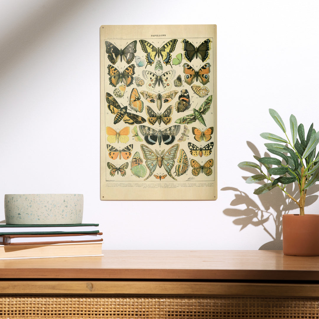 Butterflies, A, Vintage Bookplate, Adolphe Millot, Wood Sign and Postcards