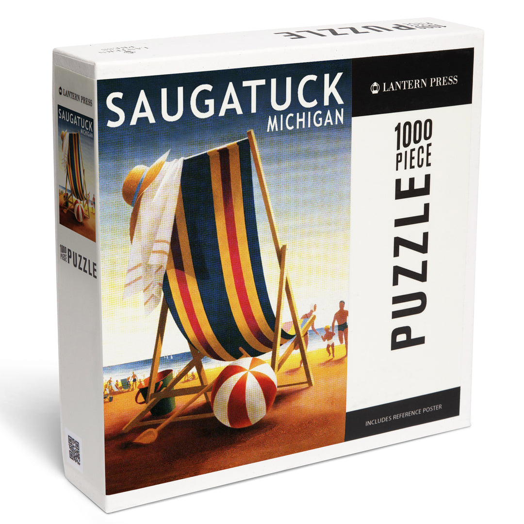 Saugatuck, Michigan, Beach Chair and Ball, Jigsaw Puzzle