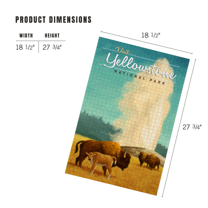 Yellowstone National Park, Oil Painting, Old Faithful and Bison, Jigsaw Puzzle