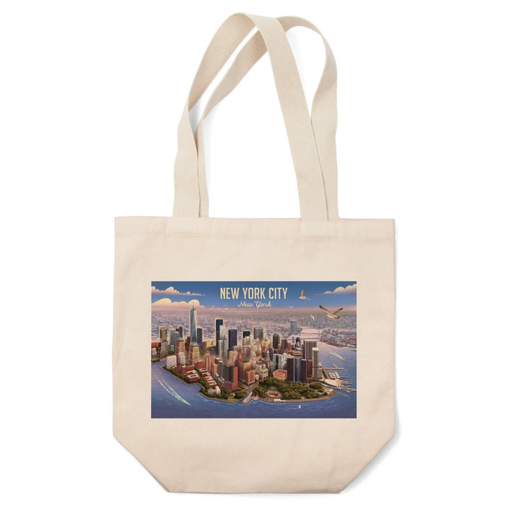 New York City, New York, Lithograph, Lower Manhattan, Tote Bag