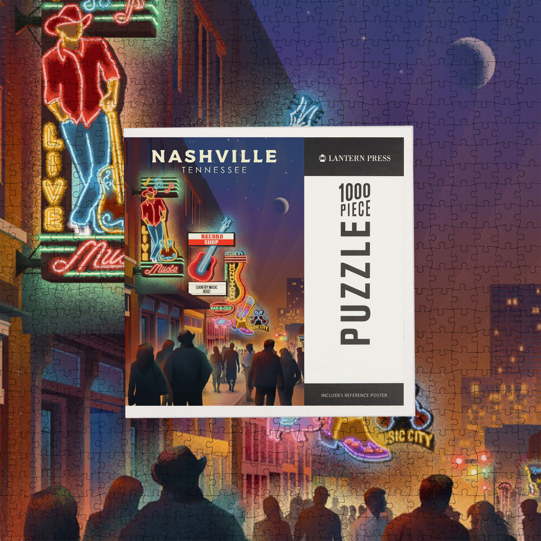 Nashville, Tennessee, Broadway Street Lithograph, Jigsaw Puzzle