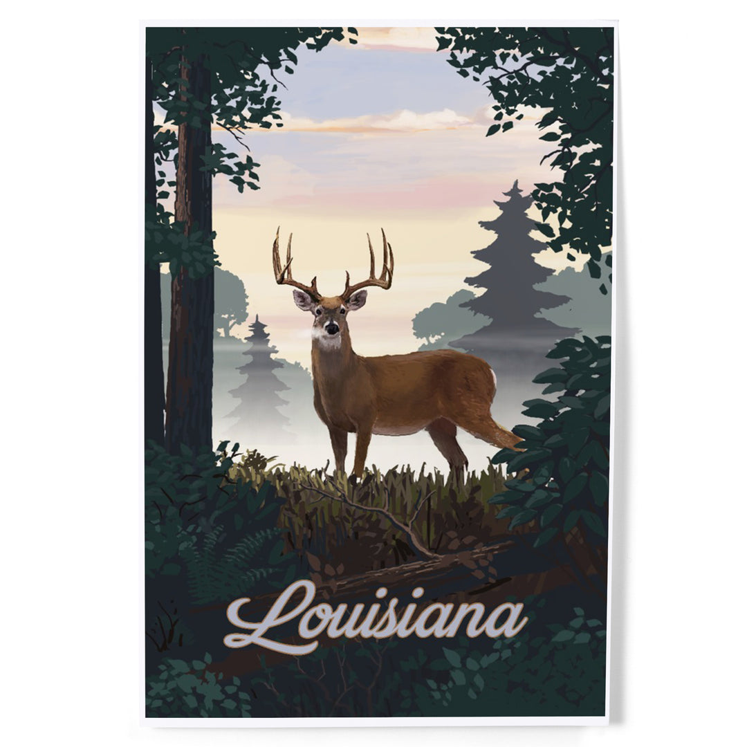 Louisiana, Painterly, Deer and Sunrise, Art & Giclee Prints