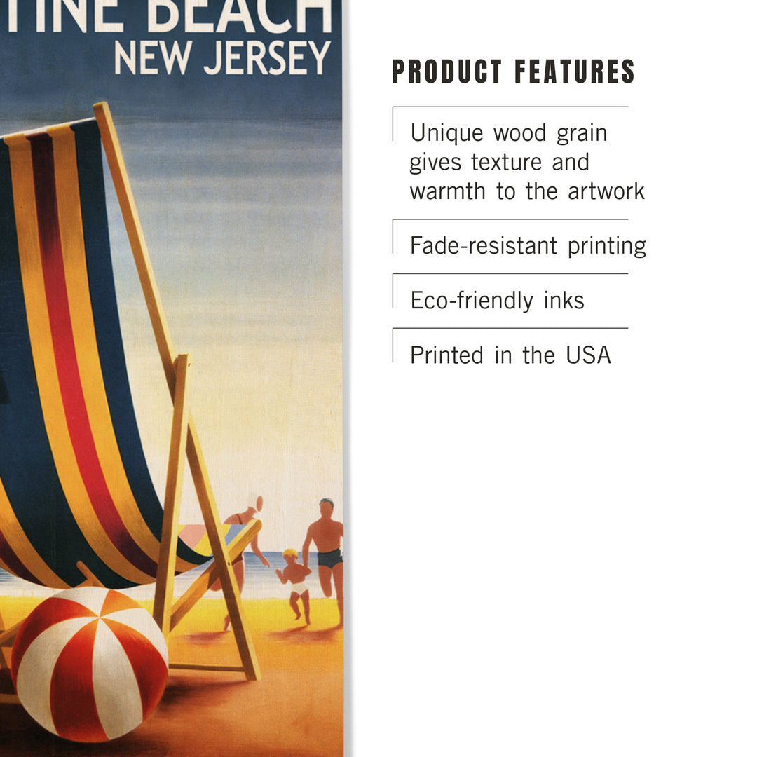 Brigantine Beach, New Jersey, Beach Chair and Ball, Lantern Press Poster, Wood Signs and Postcards