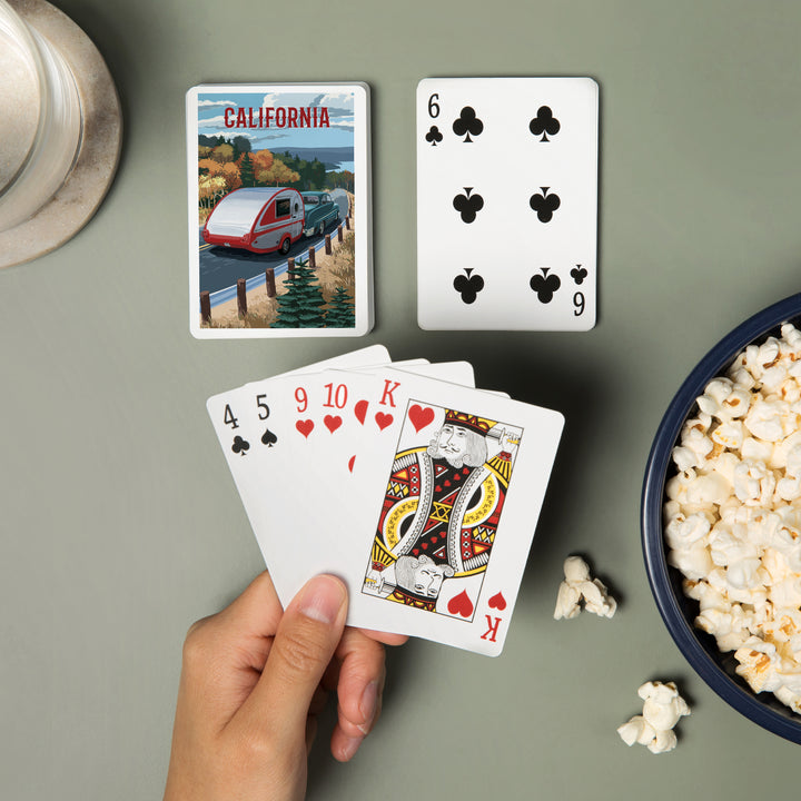 Playing Cards, California, Painterly, Retro Camper on Road, 52 Card Deck with Jokers in Box, Unique Art