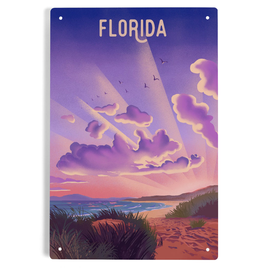 Florida, Beach Sunset, Lithograph, Metal Signs
