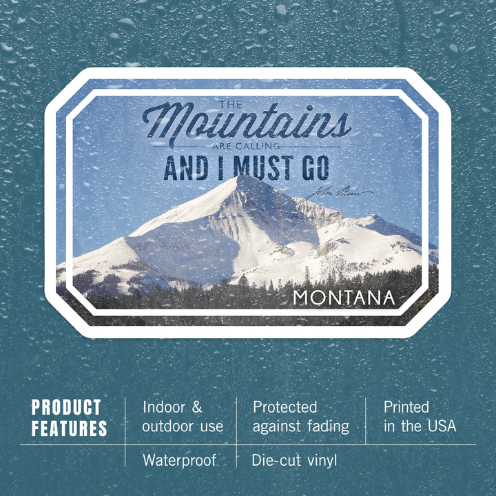 Montana, John Muir Quote, The Mountains are Calling, Contour, Vinyl Sticker