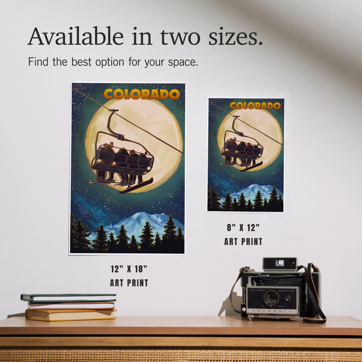 Colorado, Ski Lift and Full Moon, Snowboard, Art & Giclee Prints
