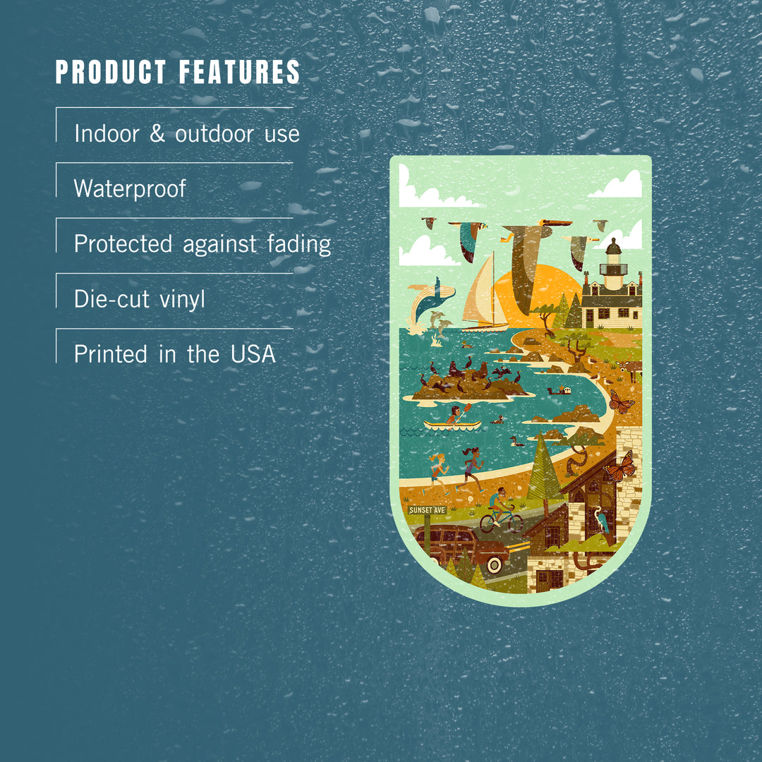 Wildlife, Lighthouse and Coastal Life Illustration, Vinyl Sticker