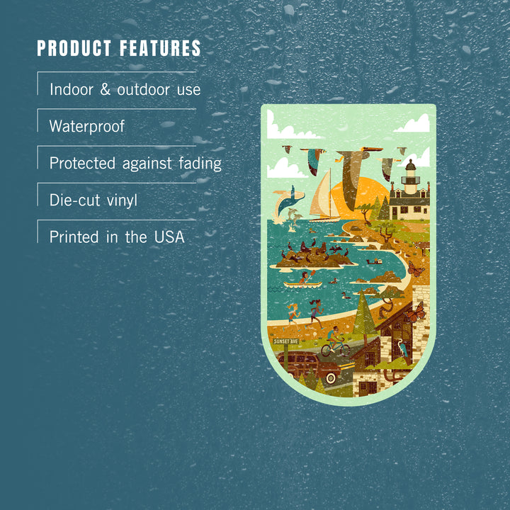 Wildlife, Lighthouse and Coastal Life Illustration, Vinyl Sticker