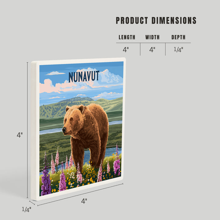 Nunavut, Painterly, Grizzly Bear in Meadow, Coasters
