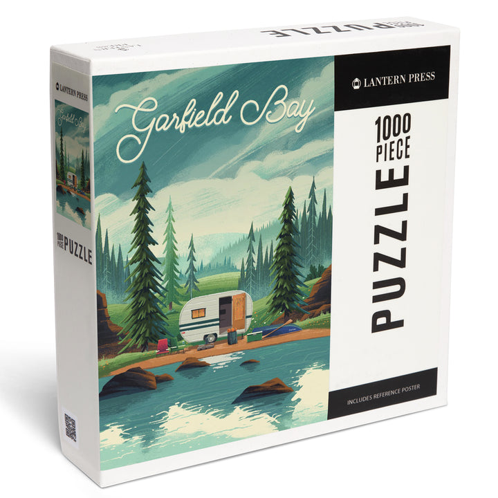 Garfield Bay, Idaho, Get Outside Series, At Home Anywhere, Camper in Evergreens, 1000 Piece Jigsaw Puzzle