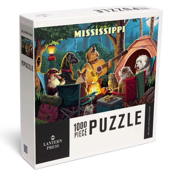 Mississippi, Painterly, Pack Life, Dogs Around Campfire, Jigsaw Puzzle