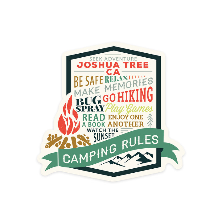 Joshua Tree, California, Camping Rules, Typography, Contour, Vinyl Sticker