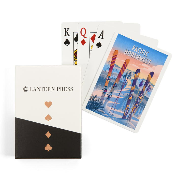 Playing Cards, Pacific Northwest, Prepare for Takeoff, Skis in Snowbank, 52 Card Deck with Jokers in Box, Unique Art