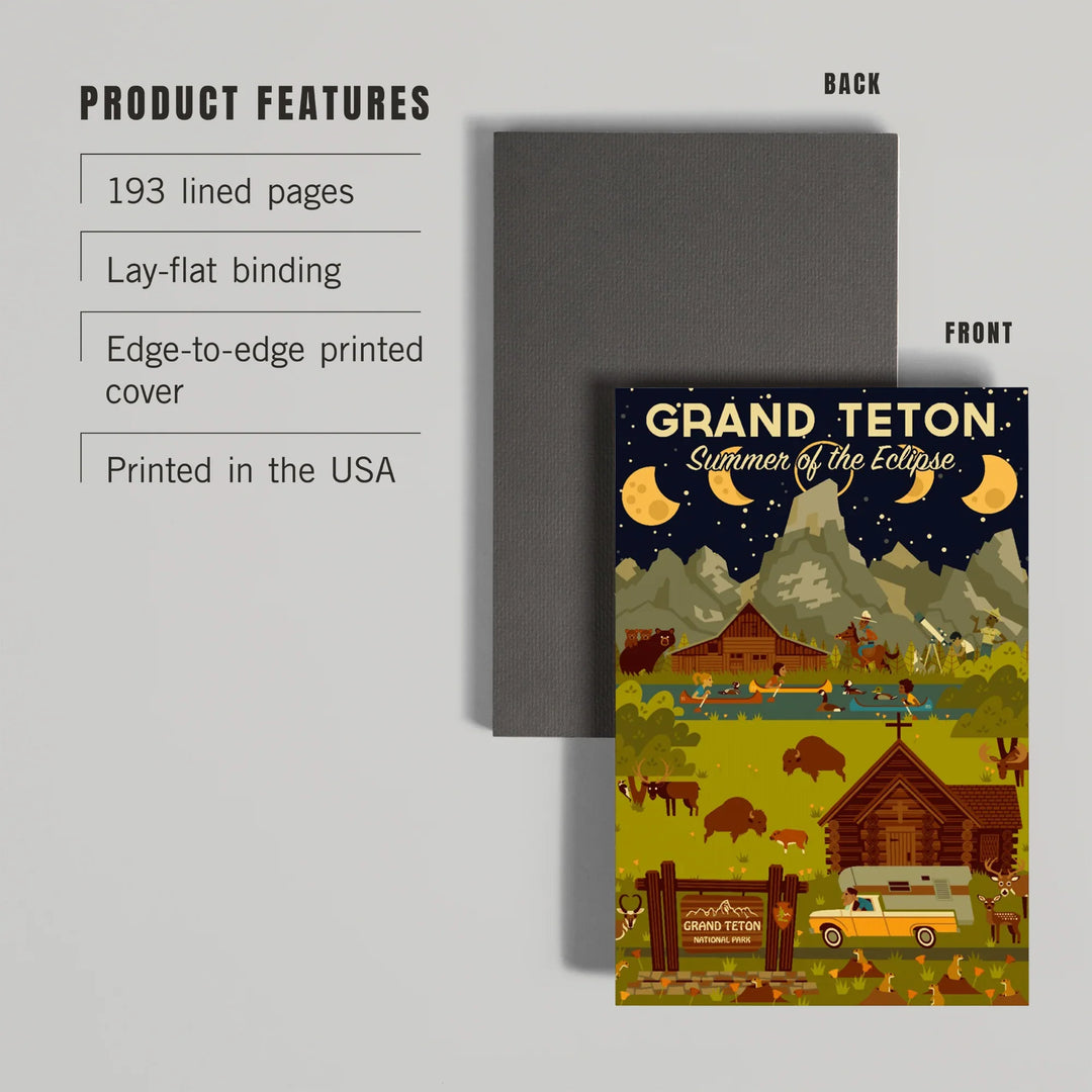 Lined 6x9 Journal, Grand Teton National Park, Wyoming, Summer of the Eclipse, Geometric, Lay Flat, 193 Pages, FSC paper