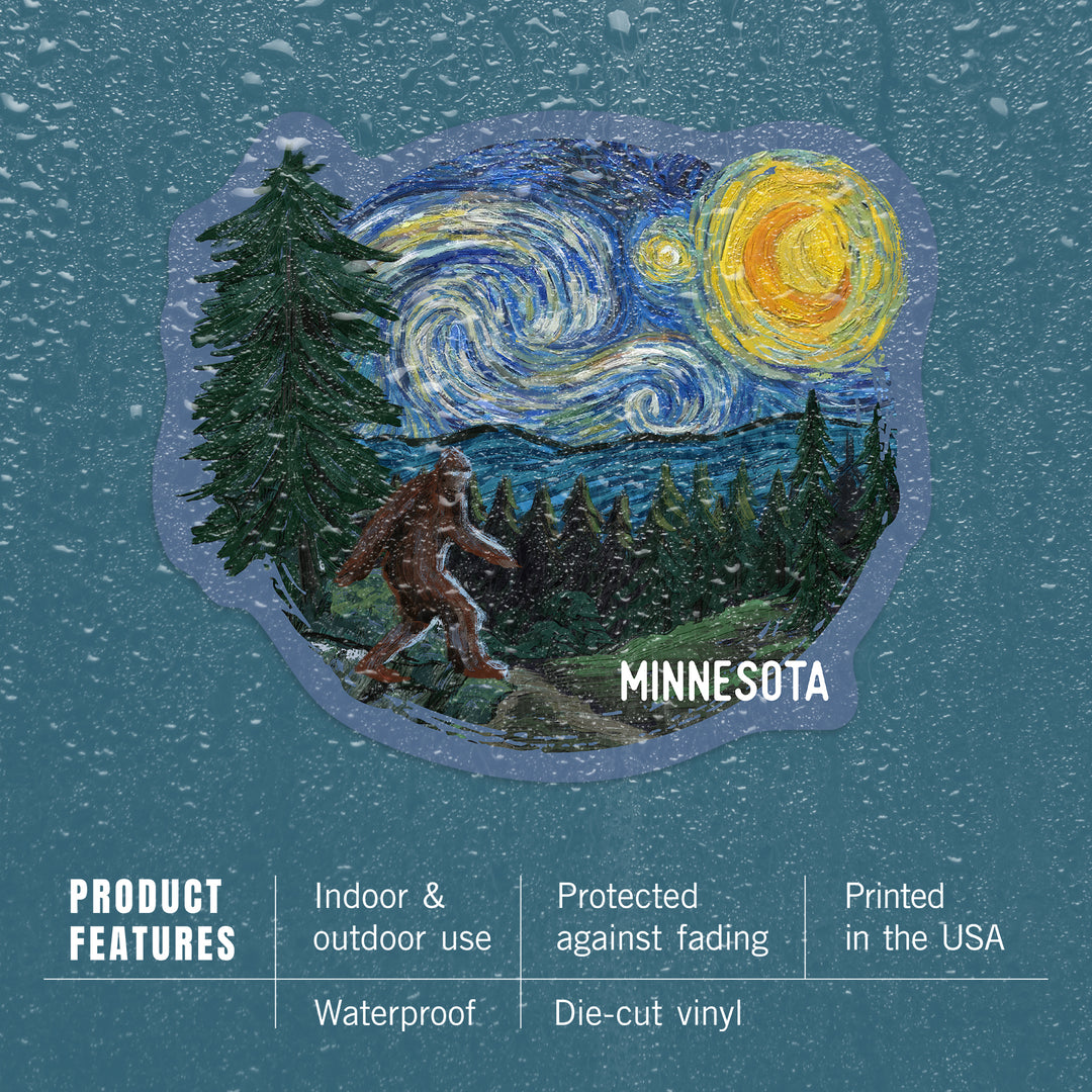 Minnesota, Bigfoot Starry Night, Contour, Vinyl Sticker