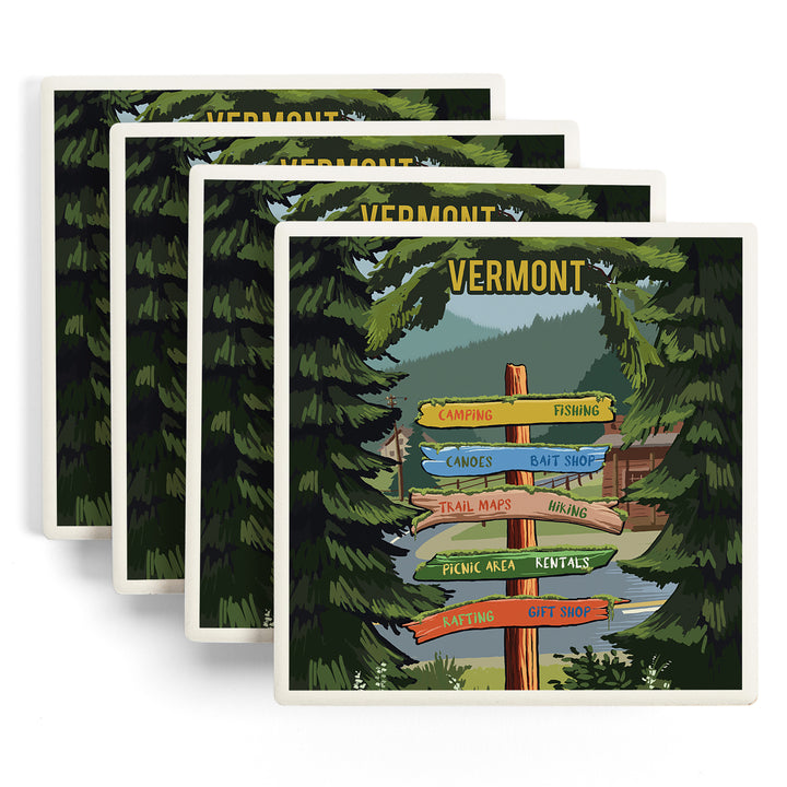 Vermont, Signpost, Forest and Camp, Coaster Set