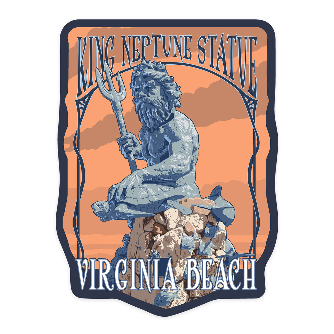 Virginia Beach, Virginia, King Neptune Statue, Orange, Contour, Vinyl Sticker