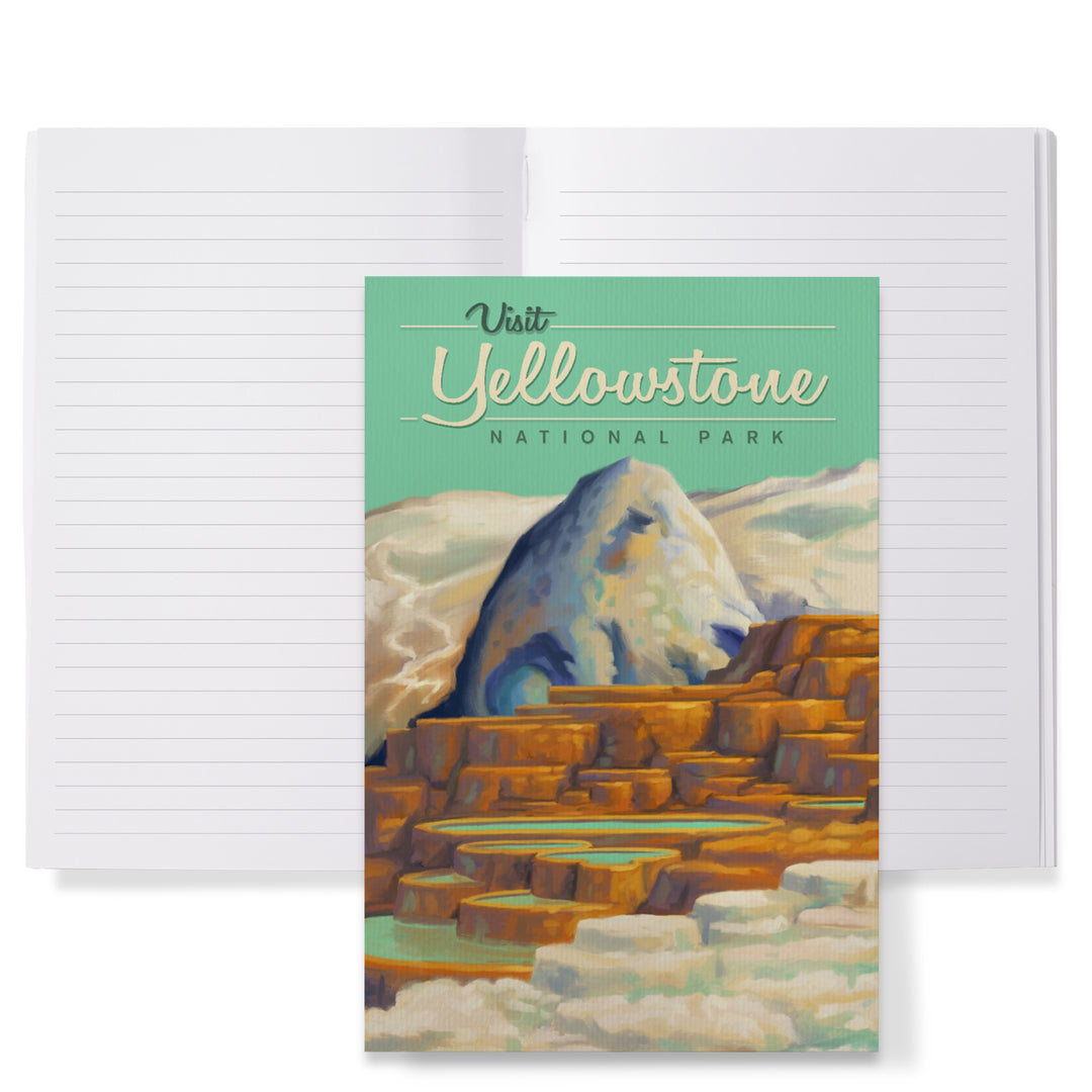 Lined 6x9 Journal, Yellowstone National Park, Oil Painting, Mammoth Geyser, Lay Flat, 193 Pages, FSC paper
